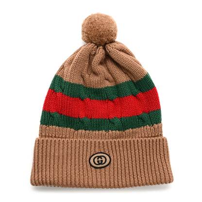 Gucci Wool Web Cable Knit Beanie Hat Camel 1 of 5