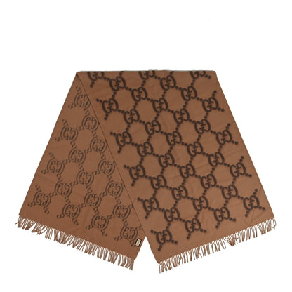Gucci Wool Jacquard Monogram Jumbo GG Gimire Scarf Beige Dark Brown 2 of 3