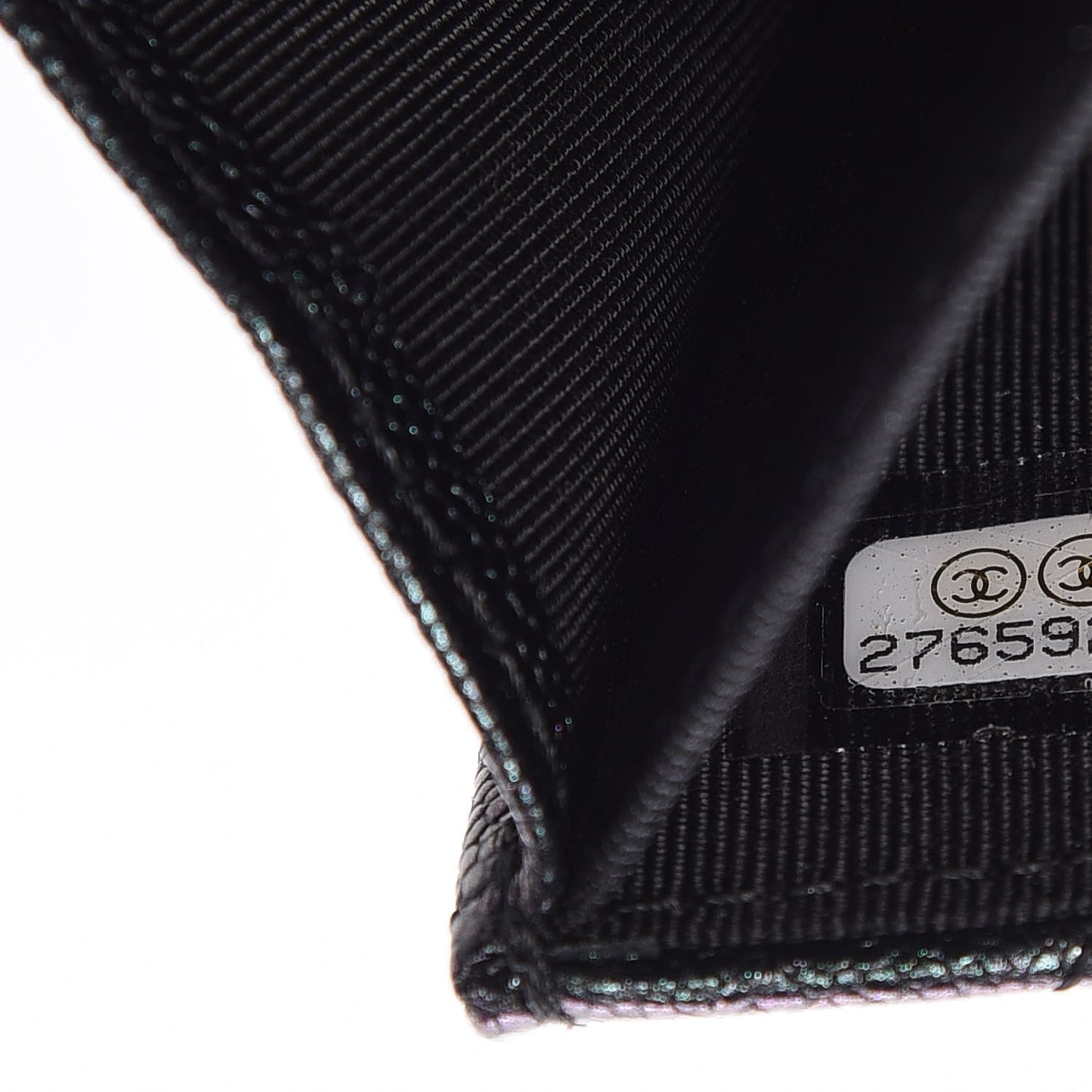 Iridescent Caviar Quilted Flap Card Holder Wallet Black
