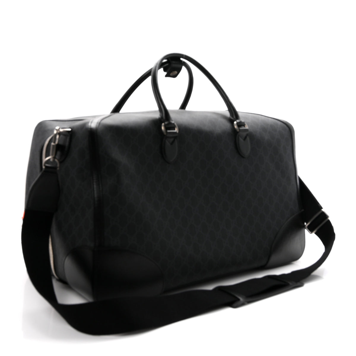 Gucci GG Supreme Monogram Azalea Calfskin Retro Interlocking G Large Duffle Bag Black Grey 2 of 8