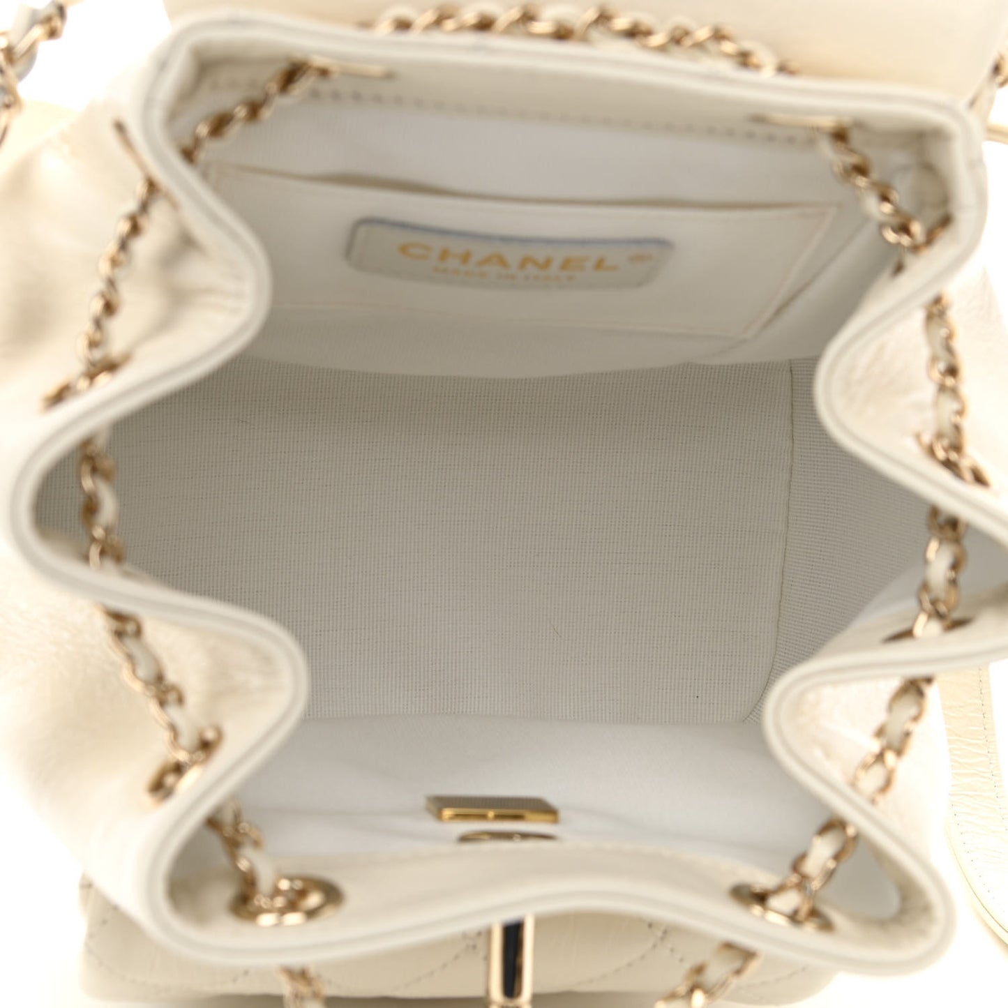 Glazed Aged Calfskin Quilted Small Duma Drawstring Backpack White