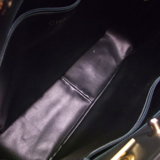 Dark Green Leather Quilted Tote