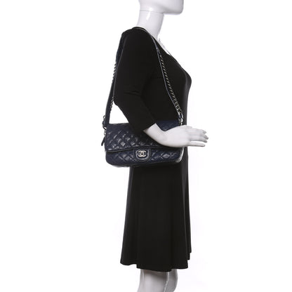 Chanel Aged Calfskin Quilted Medium Chain Detail Flap Navy Blue 2 of 15