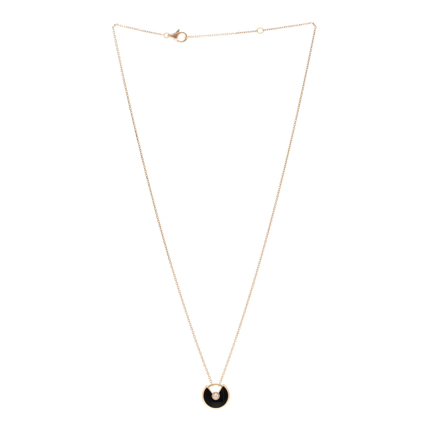 18K Pink Gold Diamond Black Onyx XS Amulette de Cartier Pendant Necklace