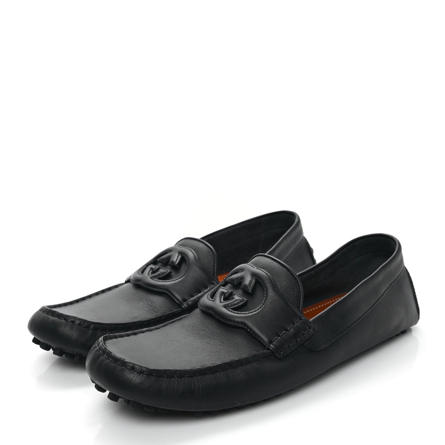 Soft Clove Calfskin Mens Interlocking G Driver Loafers 9.5 Black