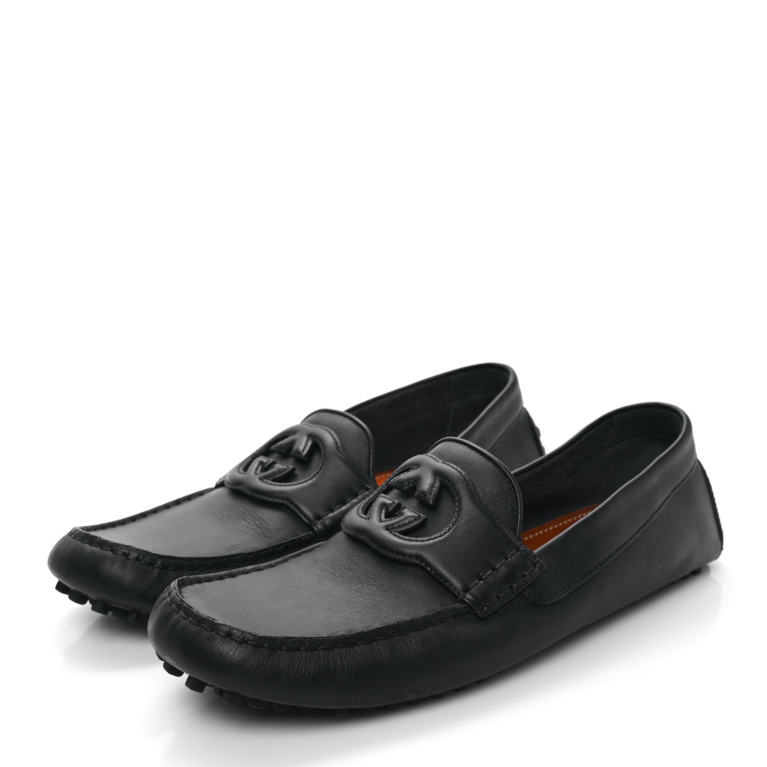 Gucci Soft Clove Calfskin Mens Interlocking G Driver Loafers 9.5 Black 3 of 9