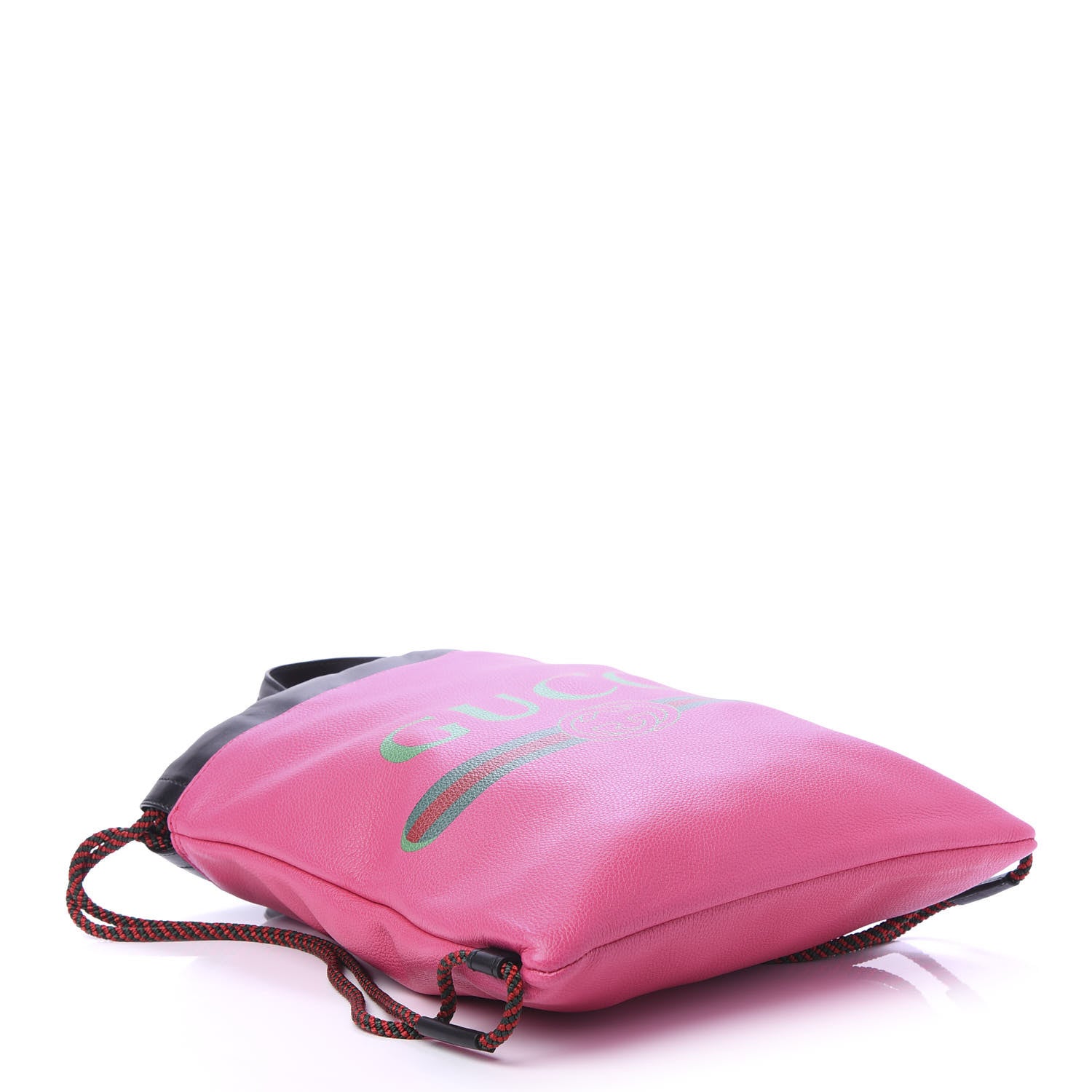 Gucci Grained Calfskin Logo Drawstring Backpack Box Pink Green Black 3 of 10