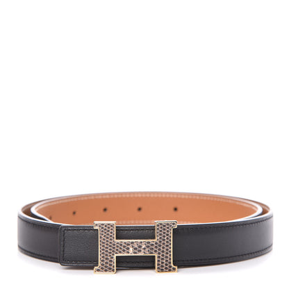 Hermes Epsom Swift Lizard 24mm Mini Constance H Belt 80 Black Gold Ombre 1 of 9