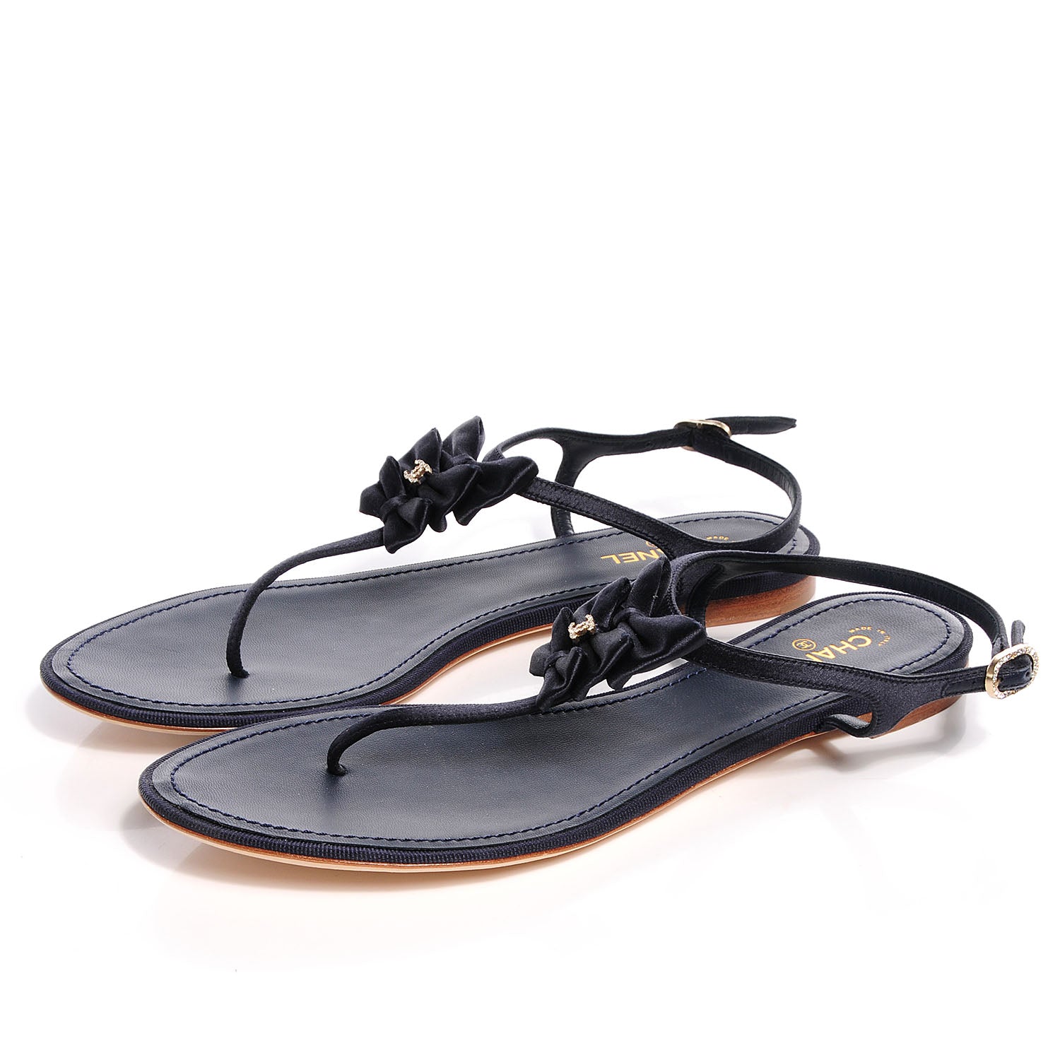 Chanel Satin Bow Thong Sandals 39.5 Navy 3 of 7
