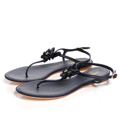 Chanel Satin Bow Thong Sandals 39.5 Navy 3 of 7