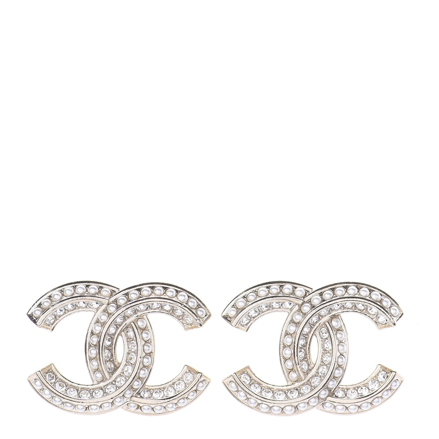 Chanel Crystal Pearl Chain Mania CC Earrings Gold 1 of 4