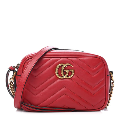 Gucci Calfskin Matelasse Mini GG Marmont Chain Shoulder Bag Hibiscus Red 1 of 9