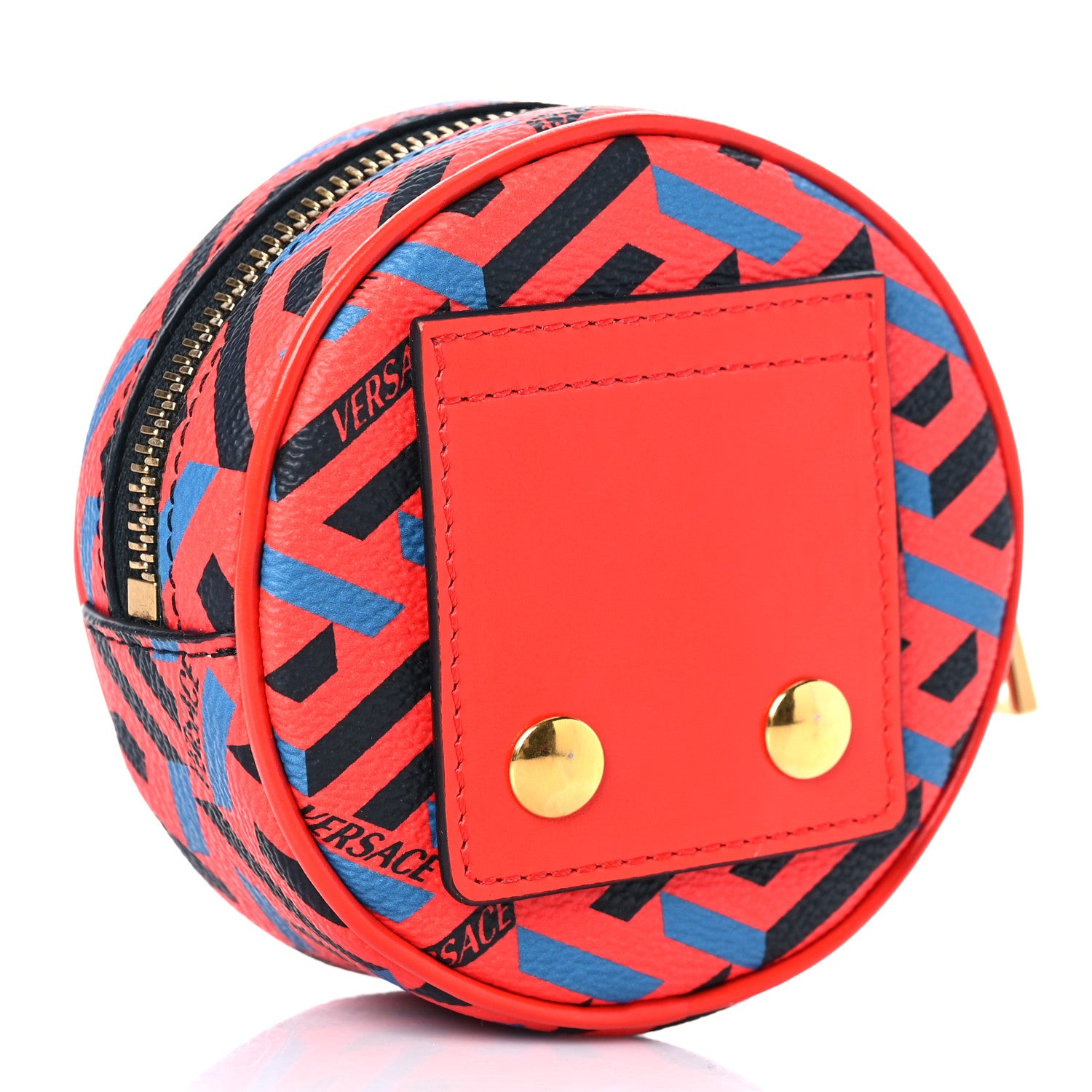 Versace Coated Canvas Calfskin La Greca Round Zip Pouch Blue Red 3 of 8