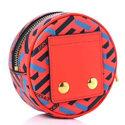 Versace Coated Canvas Calfskin La Greca Round Zip Pouch Blue Red 3 of 8