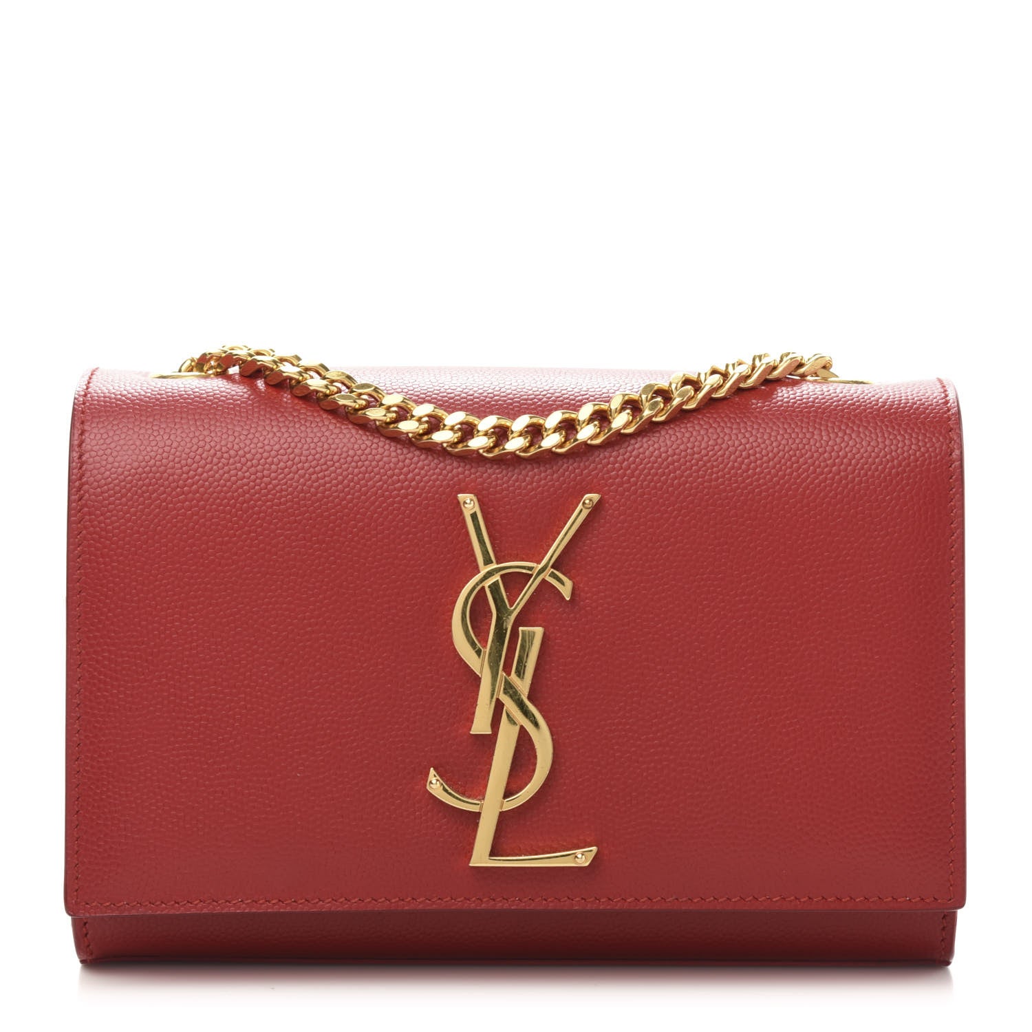Saint Laurent Grain De Poudre Small Monogram Kate Satchel Red 1 of 12