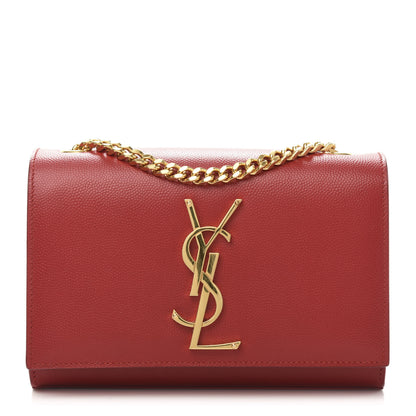 Saint Laurent Grain De Poudre Small Monogram Kate Satchel Red 1 of 12