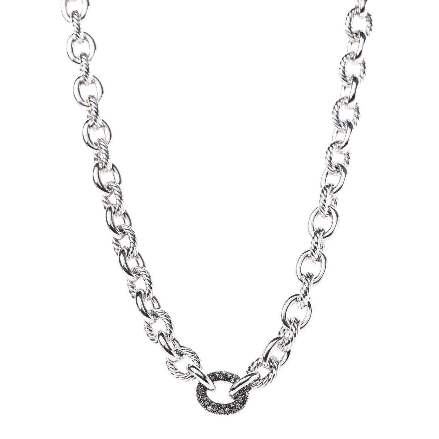 Sterling Silver Diamond Midnight Melange Oval Link Necklace