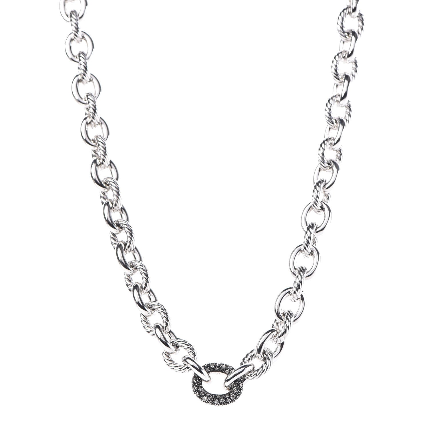 David Yurman Sterling Silver Diamond Midnight Melange Oval Link Necklace 1 of 5