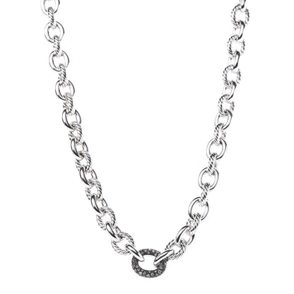 David Yurman Sterling Silver Diamond Midnight Melange Oval Link Necklace 1 of 5