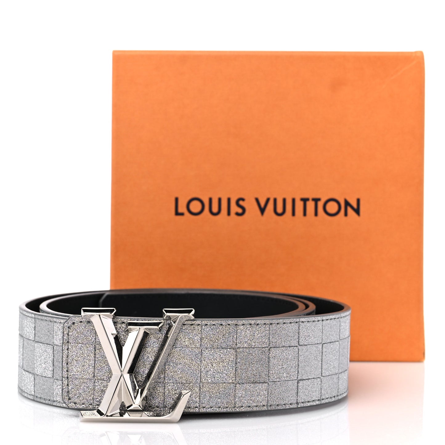 Damier Glitter Calfskin 40mm LV Pyramide Belt 100 40 Silver