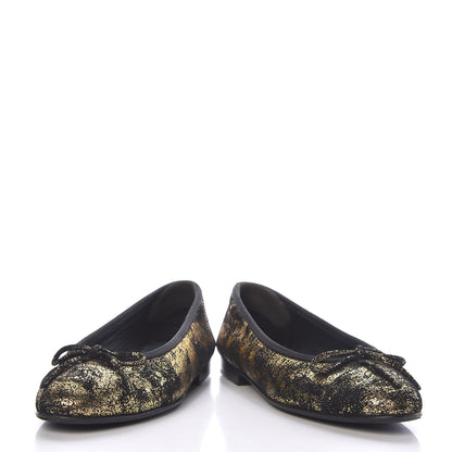 Chanel Laminated Suede Goatskin Cap Toe CC Ballerina Flats 35 Bronze 6 of 11