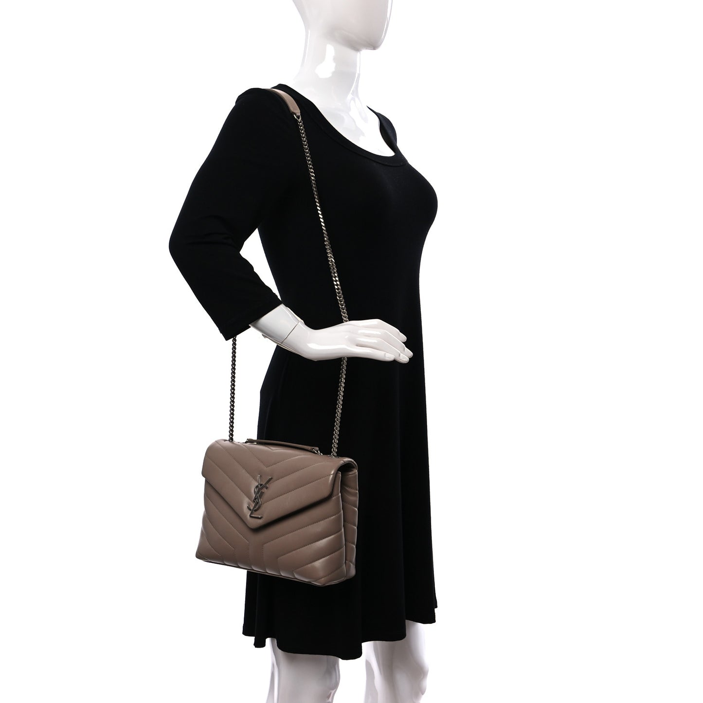Calfskin Y Quilted Monogram Small Loulou Chain Satchel Dark Beige