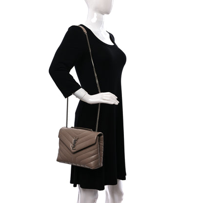 Saint Laurent Calfskin Y Quilted Monogram Small Loulou Chain Satchel Dark Beige 2 of 10