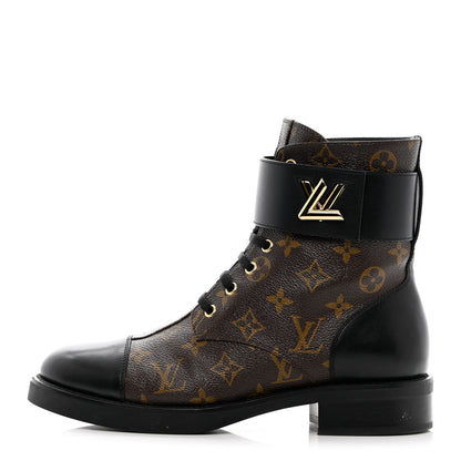 Louis Vuitton Calfskin Monogram Wonderland Flat Ranger Boots 41 Black 1 of 17