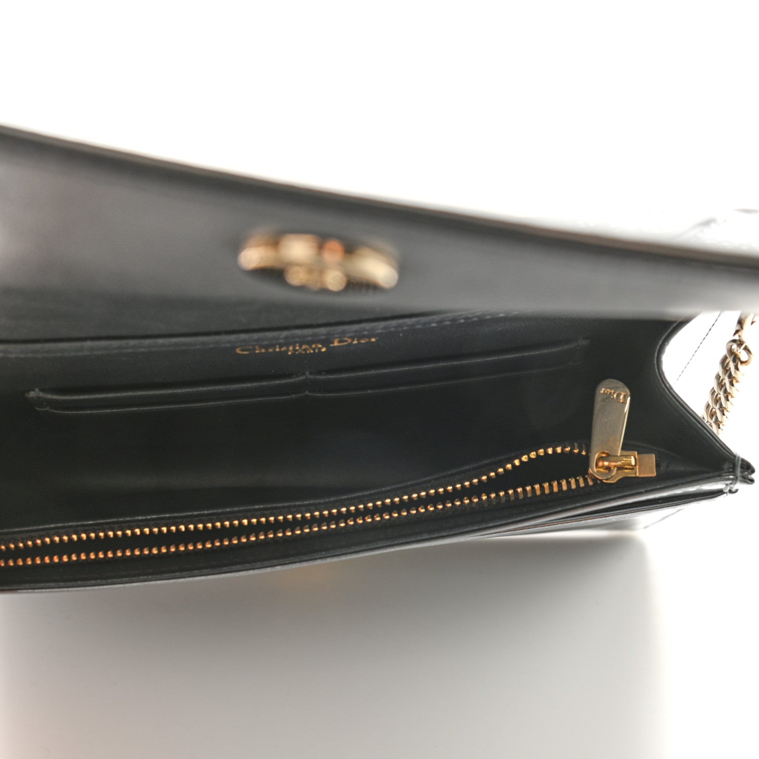 Christian Dior Metallic Patent Micro-Cannage Diorama Wallet on Chain Pouch Silver 5 of 10