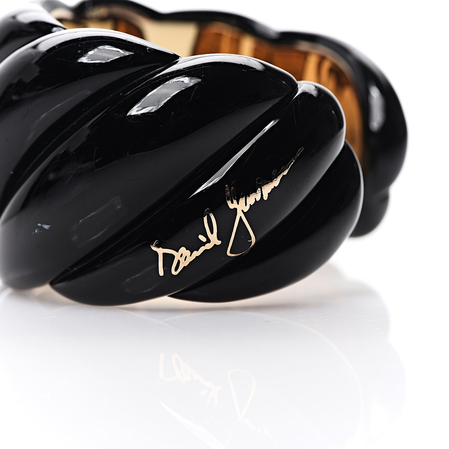 Vermeil Resin Wide Sculpted Cable Cuff Bracelet Black
