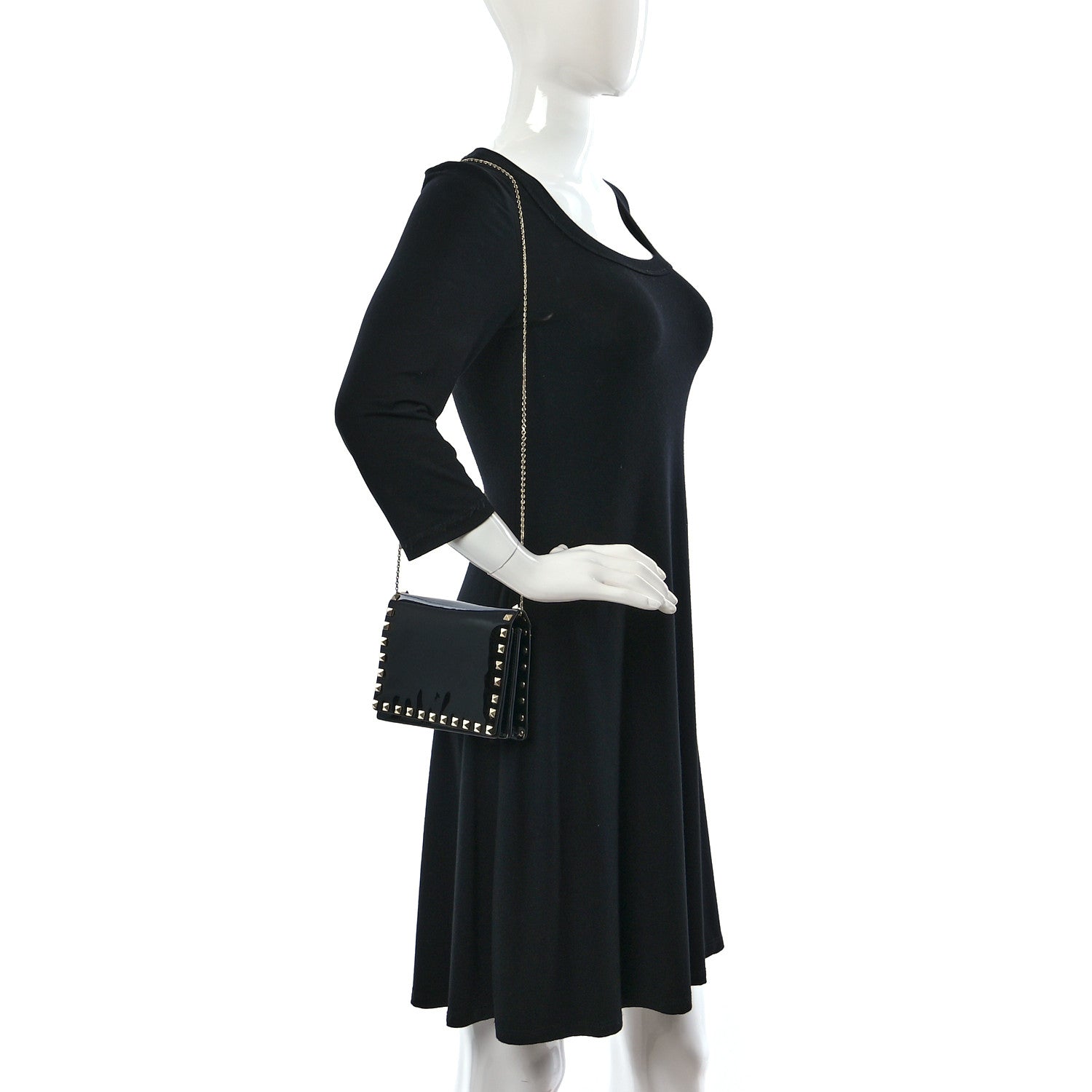 Valentino Garavani Patent Rockstud Wallet On Chain Black 2 of 12