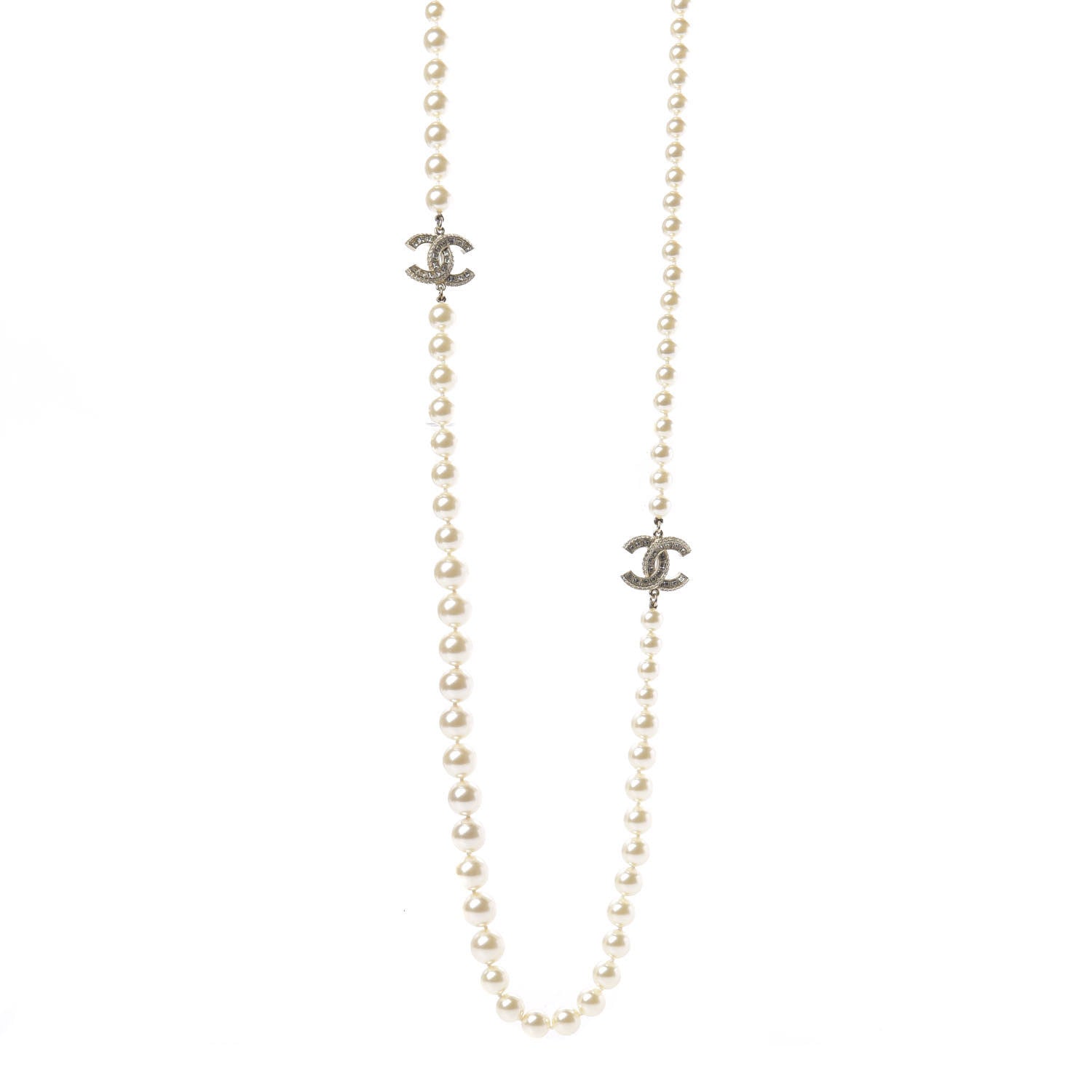 Chanel Pearl Baguette Crystal Long CC Necklace Gold 1 of 5