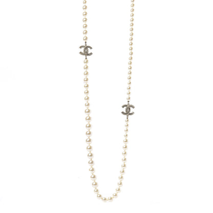 Chanel Pearl Baguette Crystal Long CC Necklace Gold 1 of 5