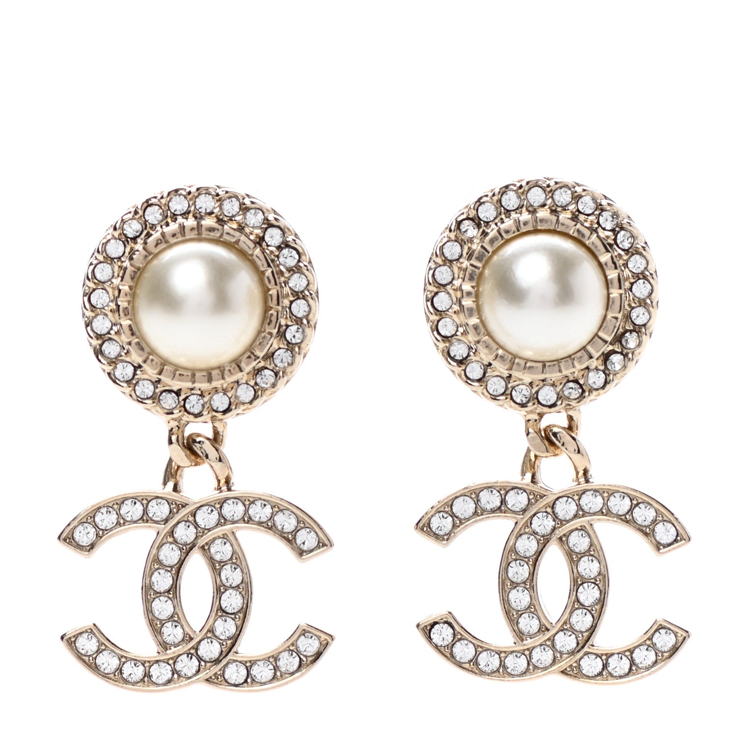Chanel Crystal Pearl Bow-tiful CC Drop Earrings Gold 1 of 5