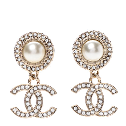 Chanel Crystal Pearl Bow-tiful CC Drop Earrings Gold 1 of 5