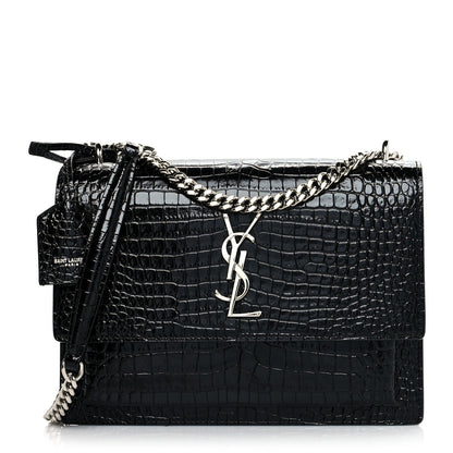 Saint Laurent Calfskin Crocodile Embossed Medium Monogram Sunset Black 1 of 10