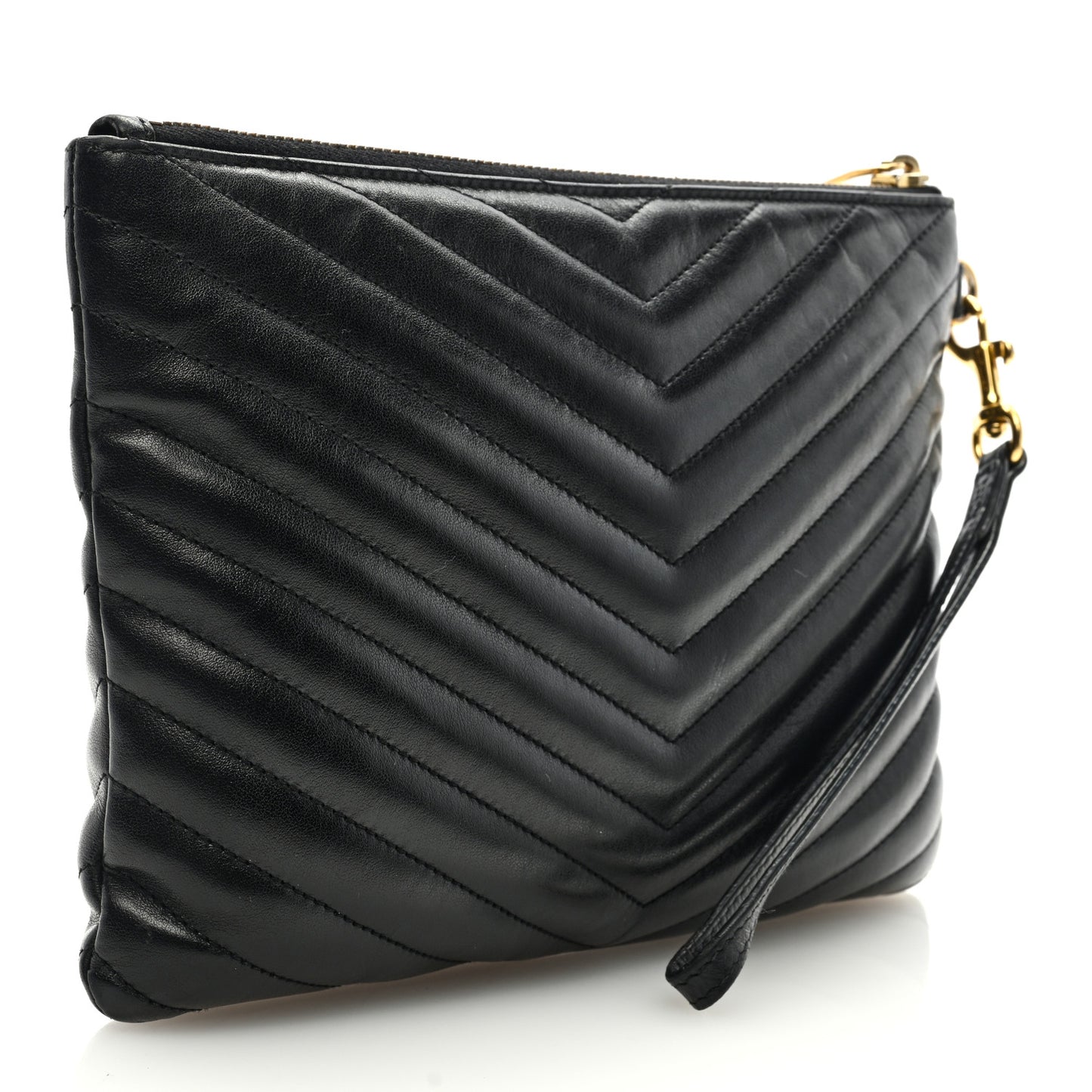 Calfskin Matelasse Chevron Monogram A5 Wristlet Black