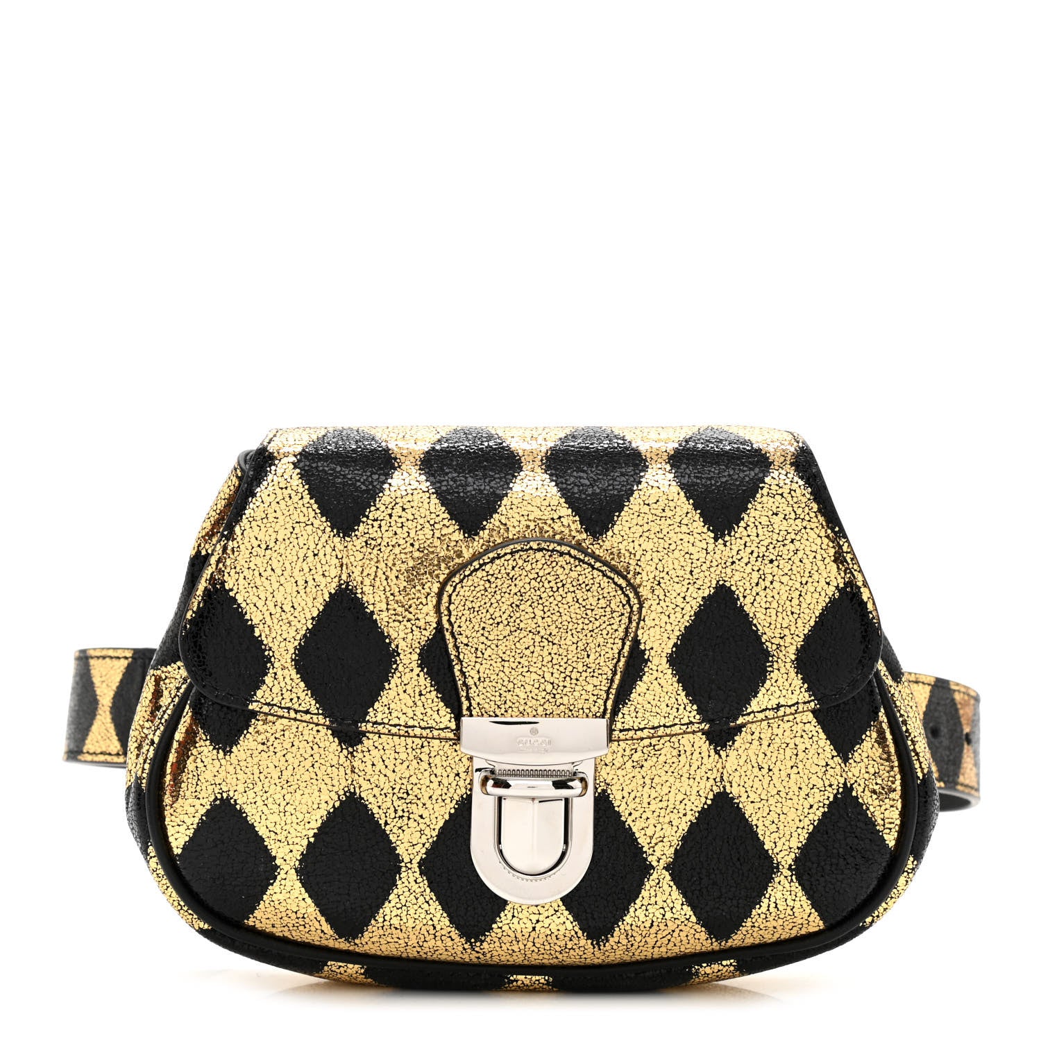 Gucci Metallic Cracked Calfskin Belt Bag Gold Black 1 of 9