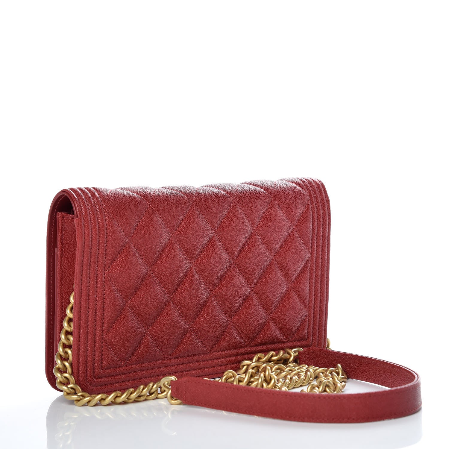 Chanel Caviar Quilted Boy Wallet On Chain WOC Red 3 of 10