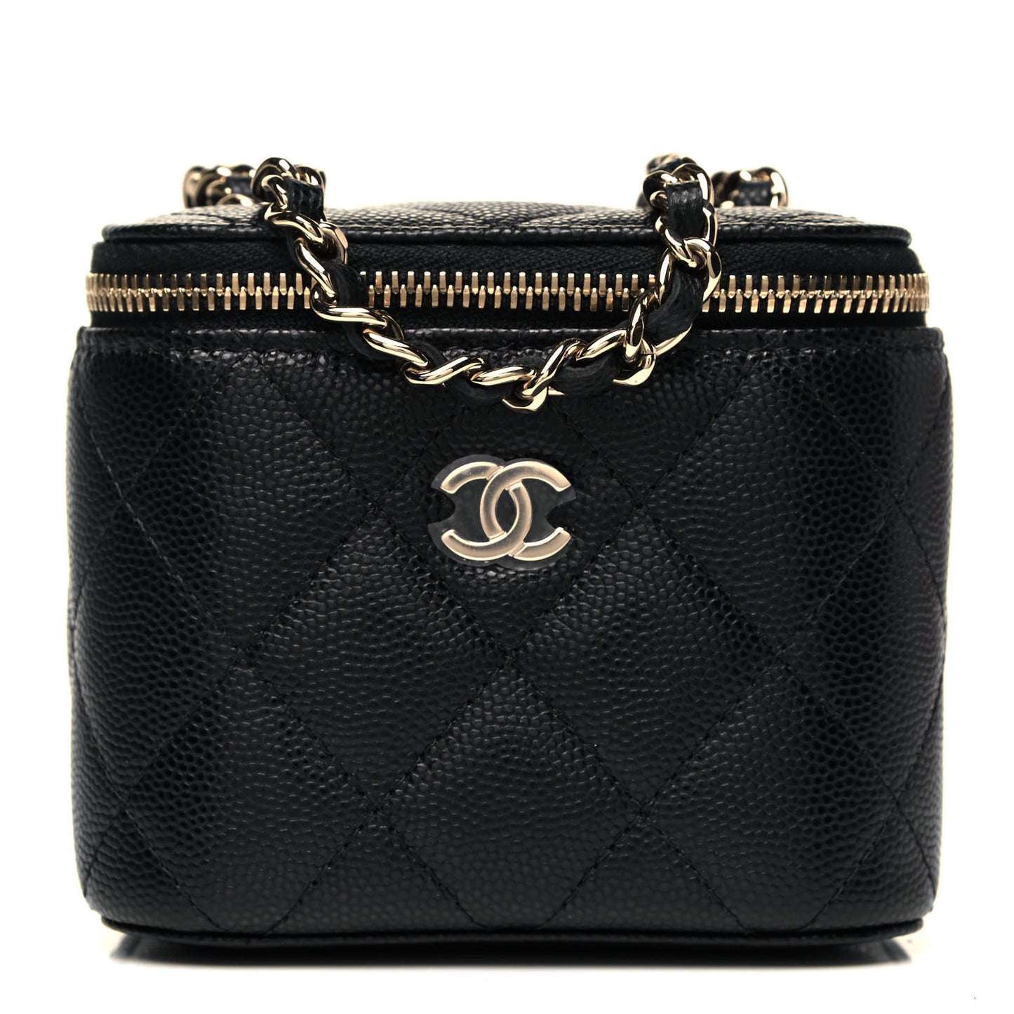 Caviar Quilted Mini Vanity Case With Chain Black