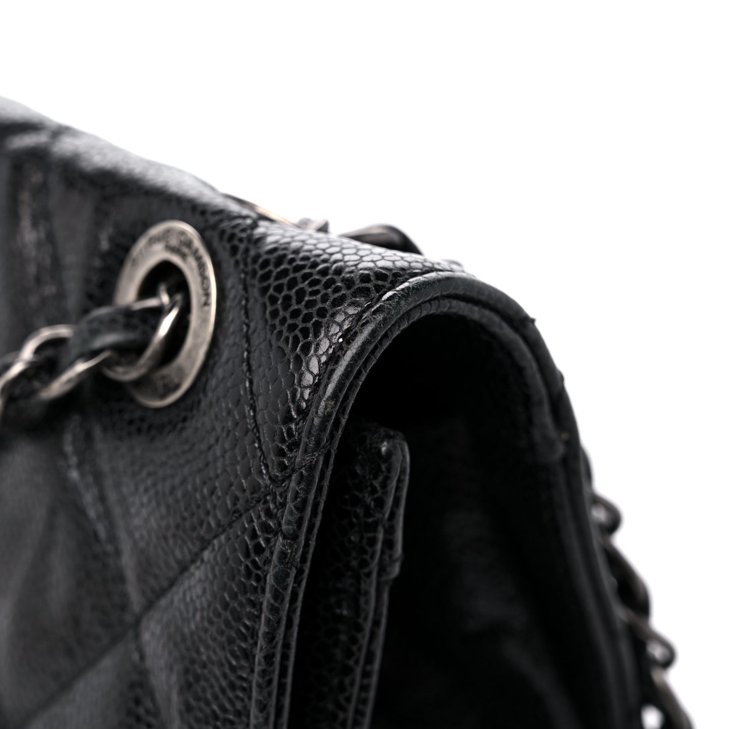 Crumpled Grained Calfskin Jumbo CC Crave Flap Black