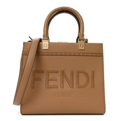 Fendi Vitello Santa Barbara Woven Logo Small Fendi Sunshine Shopper Tote Cappucino Cappucino 1 of 10