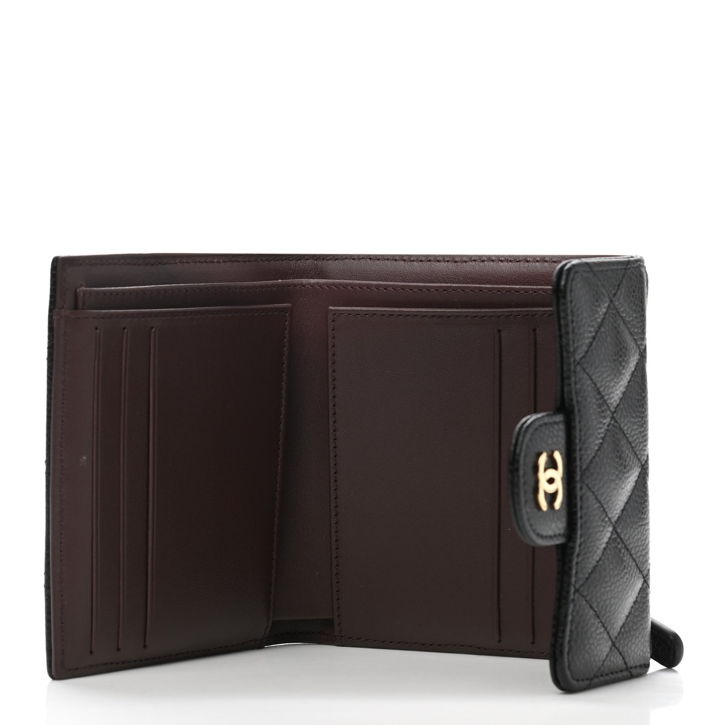Caviar Quilted Compact Flap Wallet Black