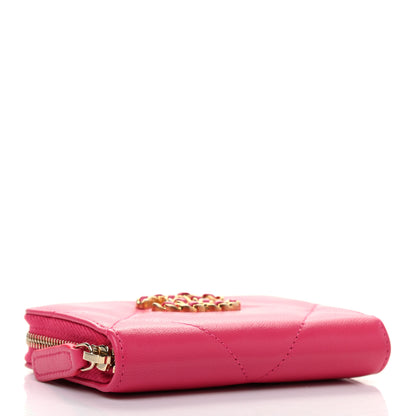 Chanel Shiny Goatskin Quilted 19 Zip Around Coin Purse Wallet Dark Pink 4 of 7