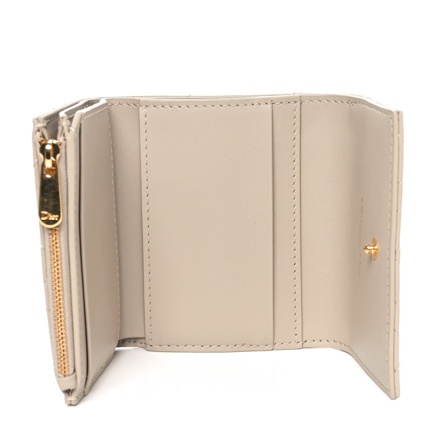 Christian Dior Supple Calfskin Cannage Caro Hibiscus Wallet Powder Beige 6 of 8