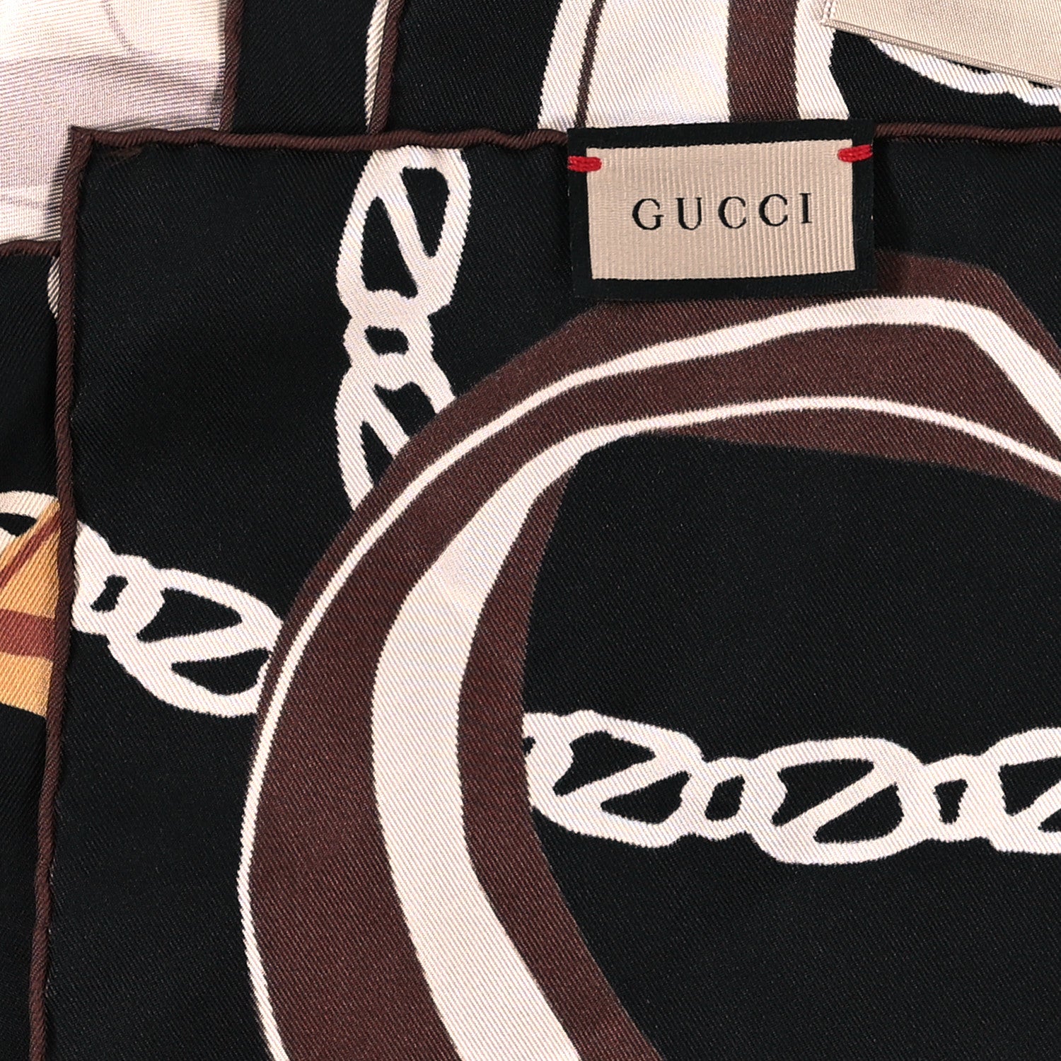 Gucci Silk Twill Bag Print Square Scarf Navy Light Brown 2 of 3