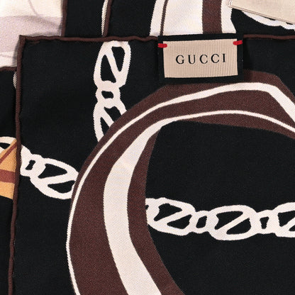 Gucci Silk Twill Bag Print Square Scarf Navy Light Brown 2 of 3