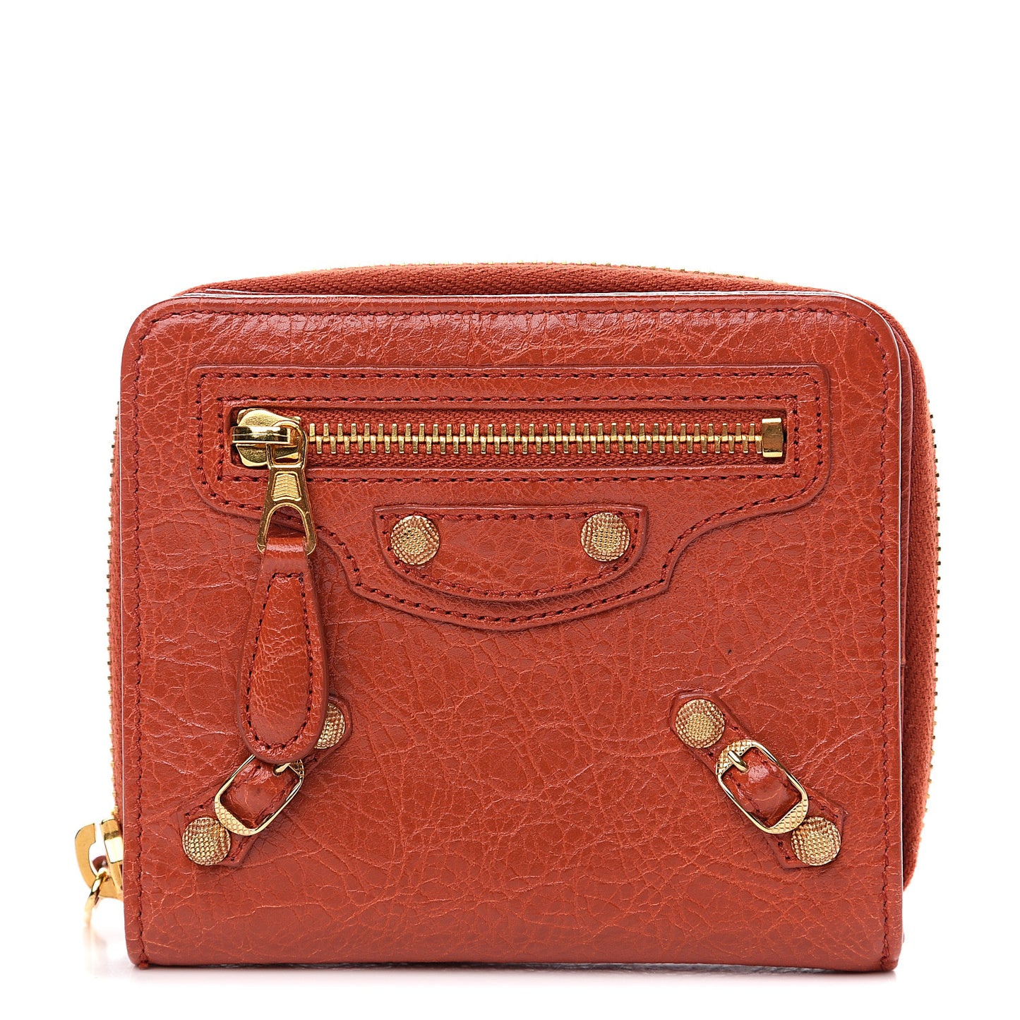 Agneau Giant 12 Gold Hardware Bill Fold Zip Wallet Rouge Ambre