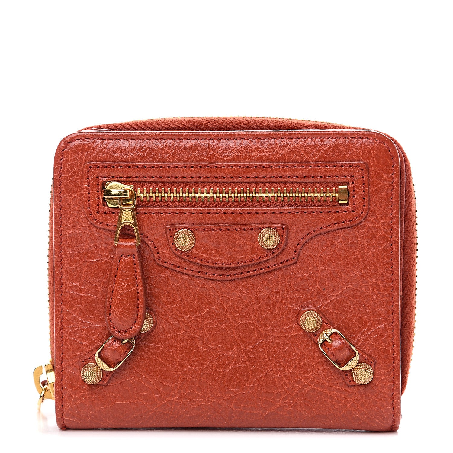 Balenciaga Agneau Giant 12 Gold Hardware Bill Fold Zip Wallet Rouge Ambre 1 of 6