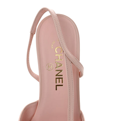Chanel Calfskin Grosgrain Cap Toe CC Slingback Flats 39 Light Pink Black 7 of 10